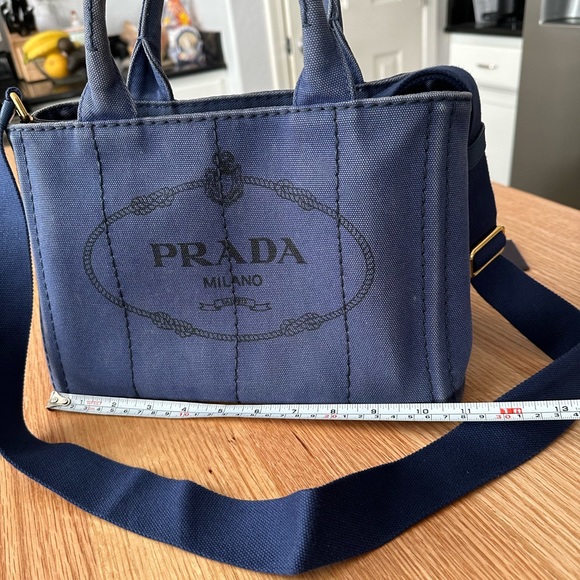 Prada Canapa canvas blue small tote with strap and card certificate - Picture 8 of 11